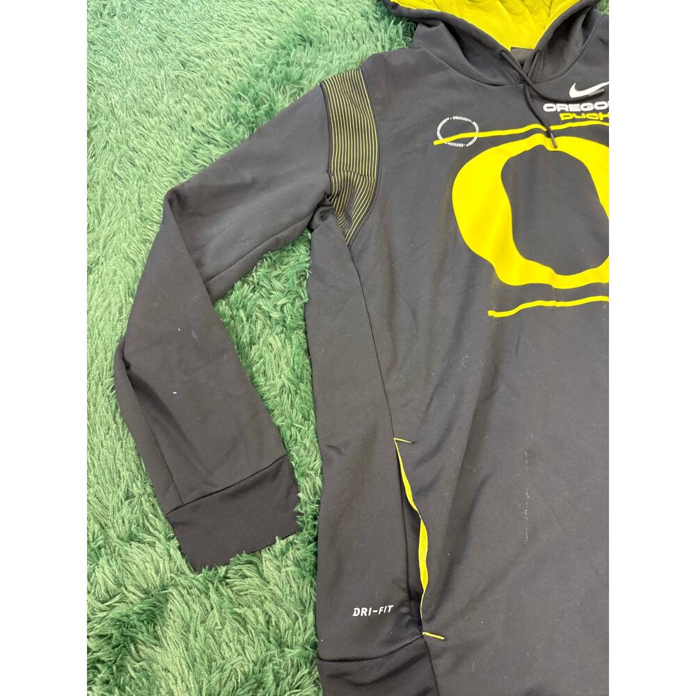 Nike University of Oregon Yellow | Black 2XL Dri Fit Pullover Sweatshirt Hoodie - Picture 3 of 9